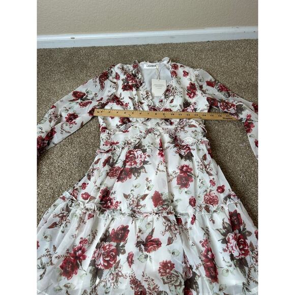 Lashbair V Neck Summer Dress A-line Print Ruffle Long Sleeve NEW floral SZ SM - Picture 3 of 9